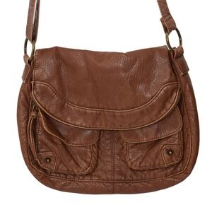 Sonoma Brown Faux Leather Crossbody Bag Purse‎ Flap Pocket Hobo